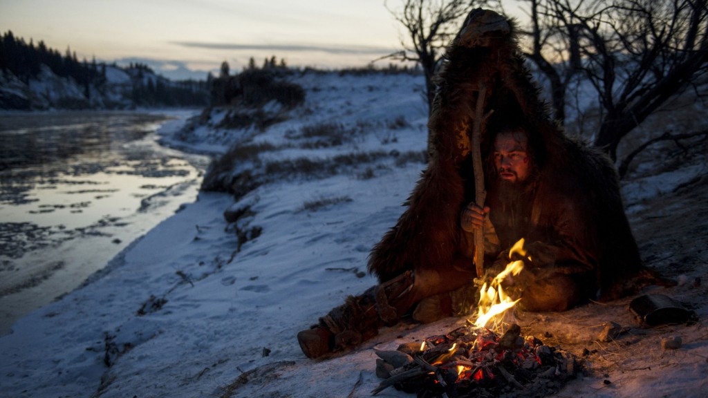 Leonardo DiCaprio, as Hugh Glass, bears the elements in a scene from The Revenant.
